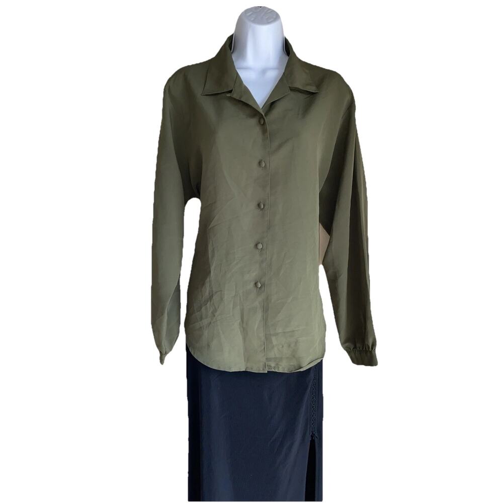 Yves St Clair Women's Plus Size 18 Olive Green Long Sleeve Button Up Blouse Top